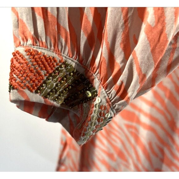 Chico's Womens Tunic Top Blouse Large Embellished Orange Animal Print Semi Sheer - Picture 5 of 10